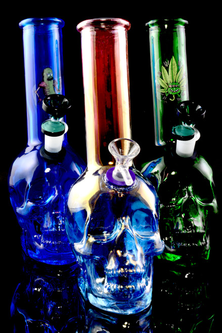 Small Colored Glass on Glass Skull Water Pipe - WP2368