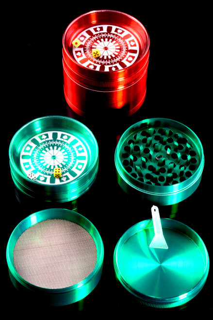 Bulk purchase 2.5" novelty roulette grinders for smoke shop resale.
