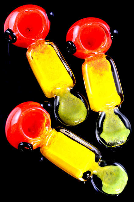 Squared Rasta Frit Glass Pipe - P2369