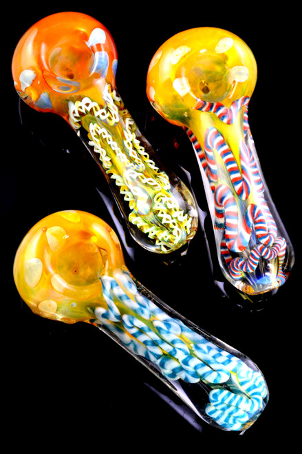 New 3 Fumed Dicro Stripe Glass Handmade Spoon Pipe - Assorted Colors(