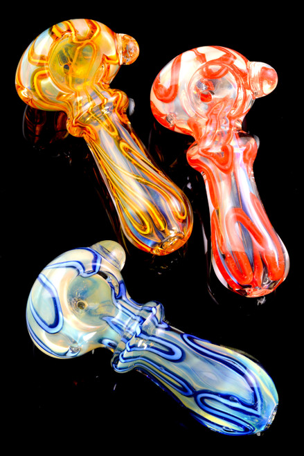 Small Color Changing Squiggle Striped Glass Pipe - P2556
