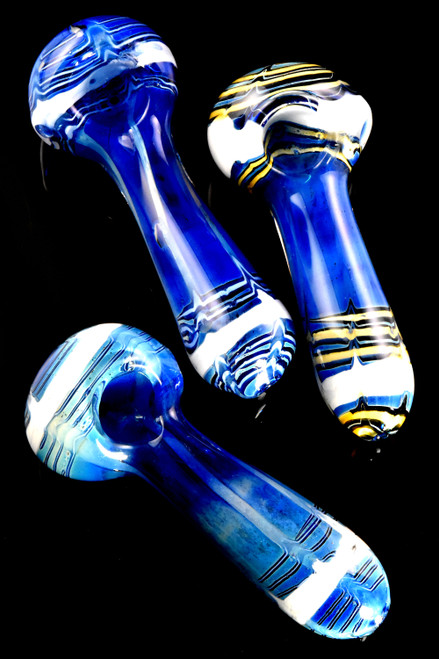 Blue Colored Fumed Striped Glass Pipe - P2563