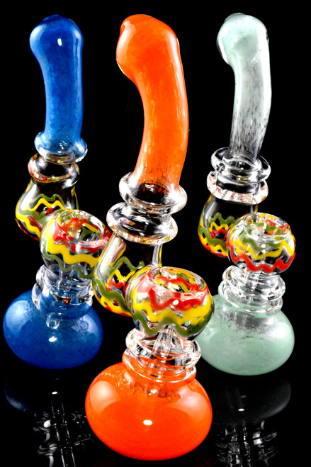 Small Colorful Rasta Stripe Frit Glass Rings Sherlock Bubbler - B1302