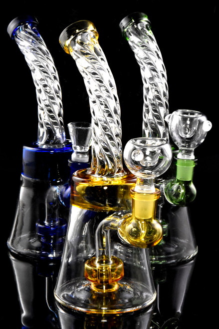 Twisted Glass on Glass Stemless Water Pipe with Showerhead Perc - WP2633