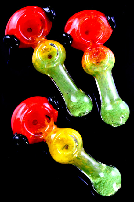 Rasta Frit Double Bowl Glass Pipe - P2582