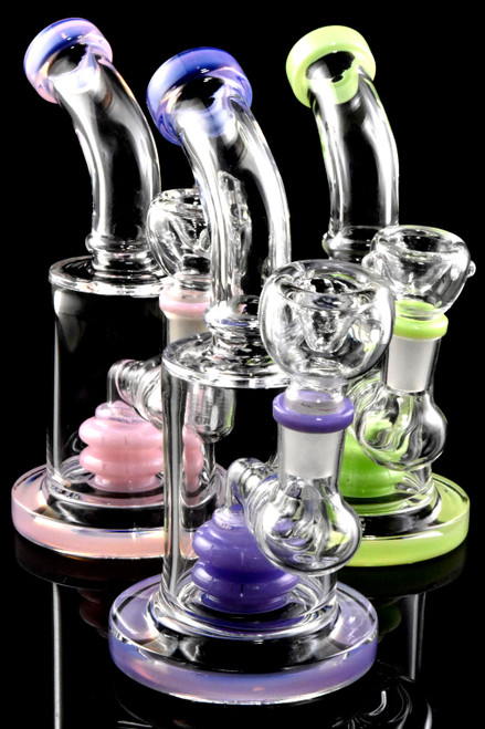 Small Bent Neck Neon GoG Water Pipe with Showerhead Percs - WP2730