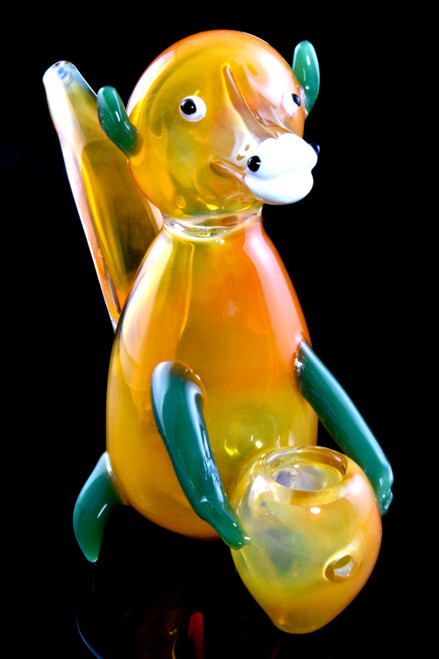 Gold Fumed Color Changing Glass Squirrel Pipe - AP284