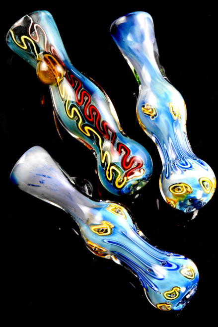 Color Changing Silver Fumed Frit Glass Chillum - C0324