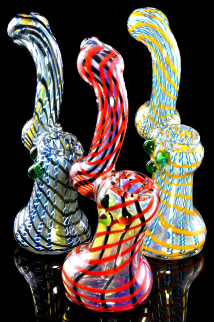 Small Color Changing Multicolor Striped Net Glass Sherlock Bubbler - B1348