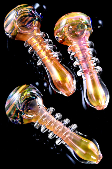 Thick Gold Fumed Striped Coil Glass Pipe - P2746