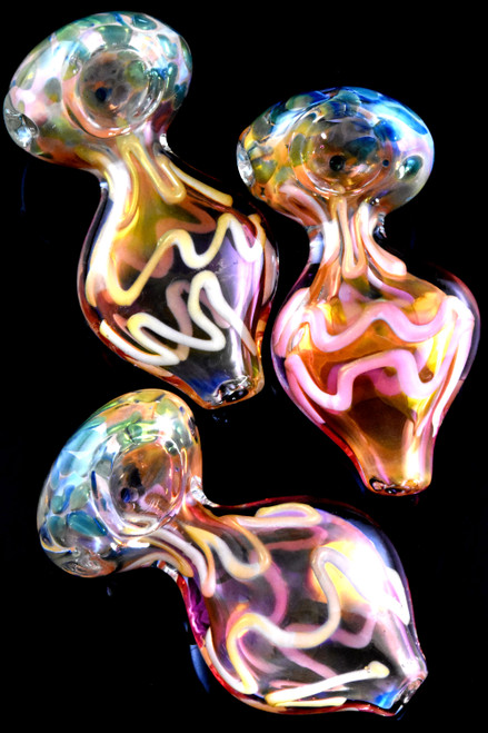 Squiggle Striped Dotted Gold Fumed Glass Pipe - P2763