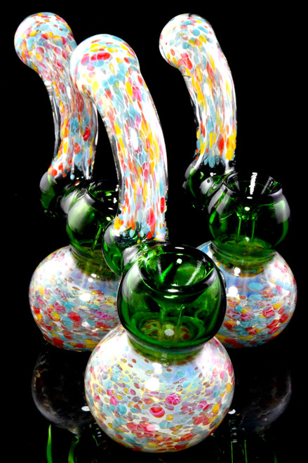 Small Silver Fumed Confetti Frit Glass Sherlock Bubbler - B1361