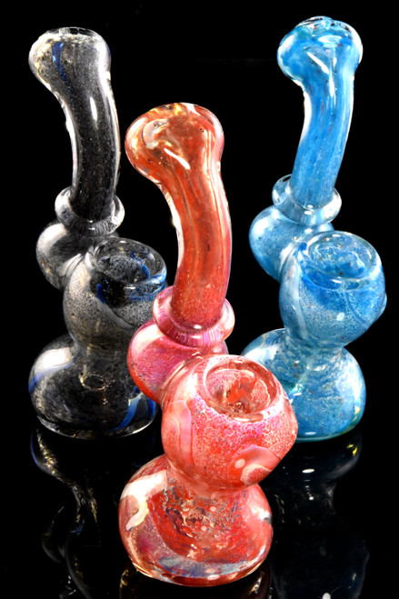 Small Silver Fumed Frit Glass Sherlock Bubbler - B1384