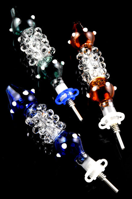 Wholesale glass nectar straws with marble design for smoke shop purchase.