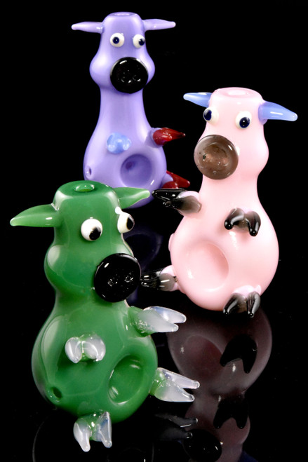 Wholesale neon glass animal pipes for smoke shop resale.