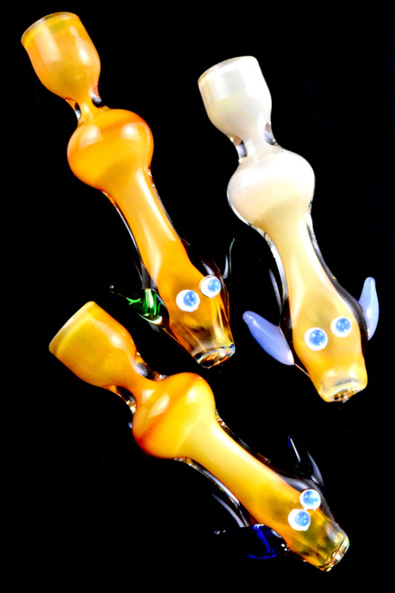 Gold fumed glass shotgun pipes for wholesale smoking distribution.