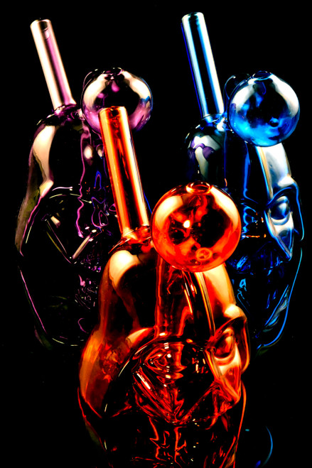 Wholesale colored glass Darth Vader oil rigs for head shop resale.