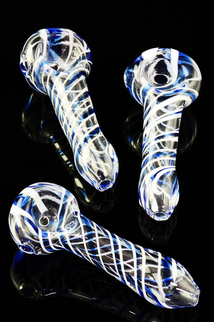 Small Blue and White Striped Glass Pipe - P1033