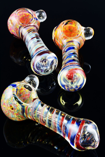 Silver Fumed Spiral Frit Glass Pipe - P1055