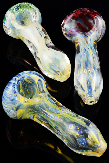 Color Changing Silver Fumed Striped Glass Bubble Pipe - P1139