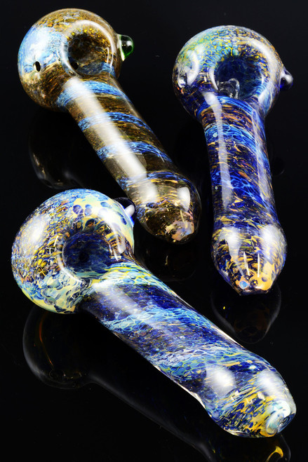 Gold and Silver Fumed Dichro Frit Glass Pipe - P1144