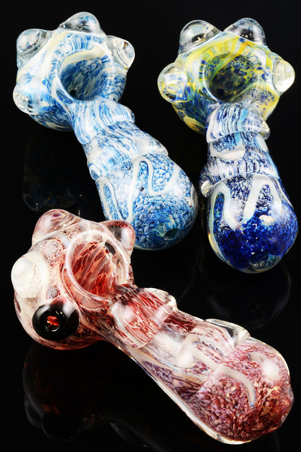 Thick Silver Fumed Frit Glass Pipe - P1161