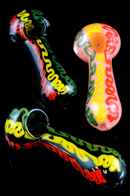 Large Thick Rasta Frit Glass Pipe - P1254