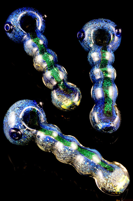 Large Silver Fumed Dichro Frit Glass Pipe - P1271