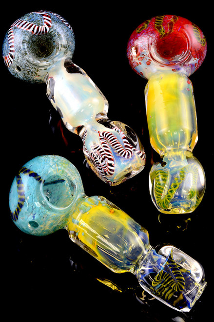 Thick Color Changing Silver Fumed Frit Glass Pipe - P1289