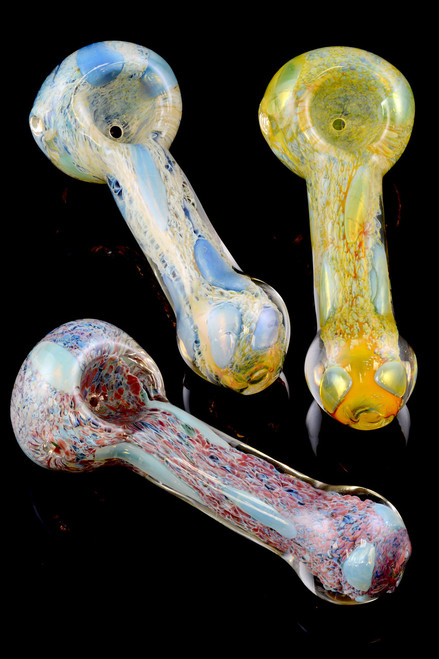 Thick Silver Fumed Bubble Frit Glass Pipe - P1366