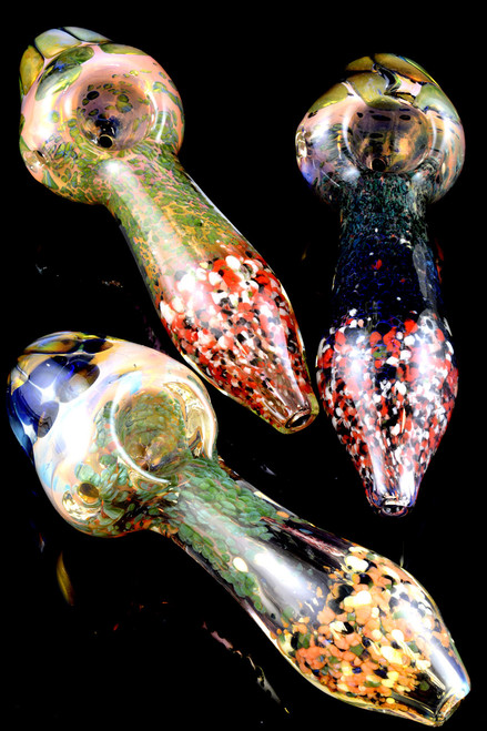 Thick Gold Fumed Color Changing Frit Glass Pipe - P1411