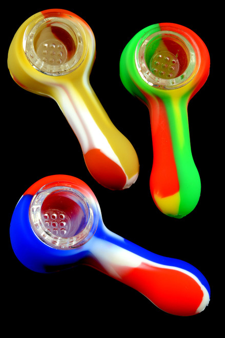 Multicolor silicone wholesale spoon pipes for head shop resale.