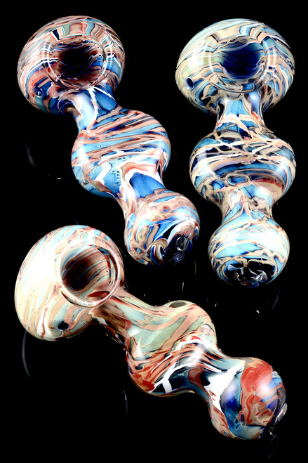 Silver Fumed Striped Glass Pipe - P1564