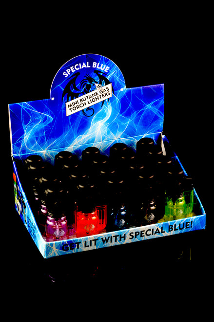 20 Pc Special Blue Bullet Clear Torch Lighter Display - L0169