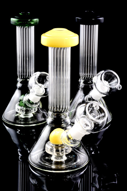 Small Stemless Reeded Glass Water Pipe with Stemline Showerhead Perc - WP1494