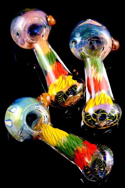 Thick Gold Fumed Color Changing Rasta Glass Pipe - P1672