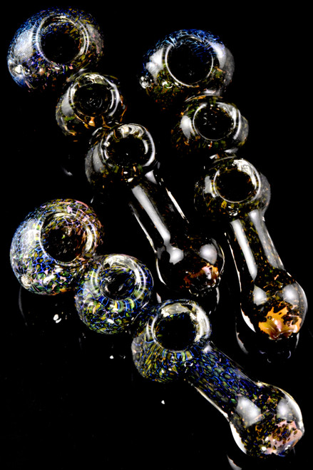 Triple Bowl Gold Fumed Frit Glass Pipe - P1768