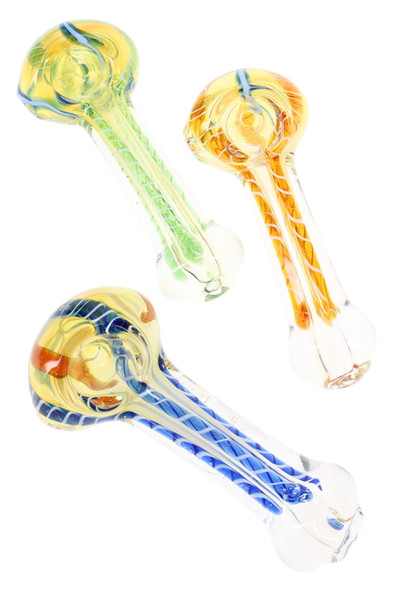 Assorted 3.5" color-changing striped glass spoon pipes, 3-piece set for wholesale smoke shop restock