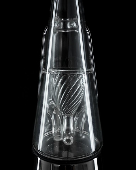Fill-level guide on Ryan Fitt recycler glass; red circle marks water line above bend—useful retail reference for Peak users.