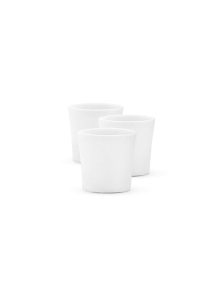 Three white ceramic Puffco Peak bowls on a white studio set, front three-quarter angle—head-shop replacement parts in a 3-pack.