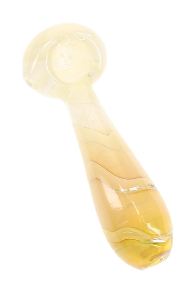 4" silver fumed glass spoon pipe with pale yellow finish and subtle wavy stripe accents shown individually