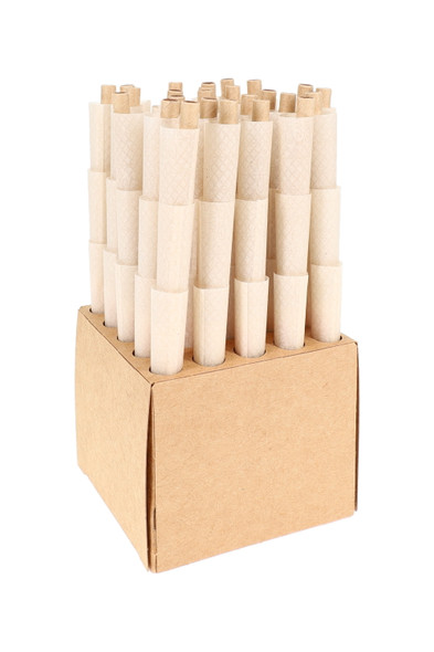 Divider insert packed with multiple RAW Organic 1 1/4 cones, open-box top view—bulk retail smoke gear for quick preroll production.