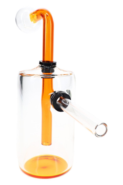 Orange 4.5" colorful glass oil burner rig for wholesale head-shop supplies, front angled view