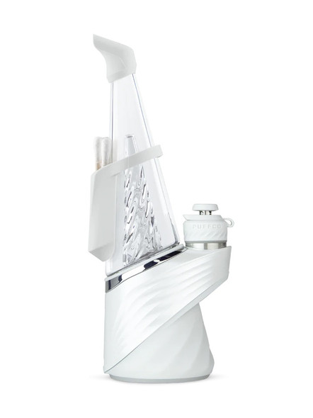 Side view on white of New Peak Pro with travel pack installed; backpack, mouthpiece and caps fitted for smoke shop retail. Side view on white of New Peak Pro with travel pack installed; backpack, mouthpiece and caps fitted for smoke shop retail.