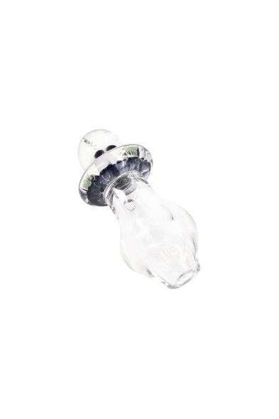 Angled white-background shot of clear Martian Peak Pro ball cap; 1" borosilicate with dark ring detail for smoke shop retail.