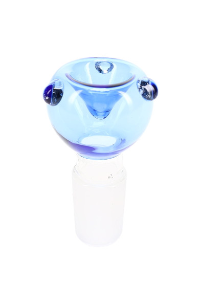 Blue 18.8 mm male colored glass bowl with raised dot accents, retail smoke shop component