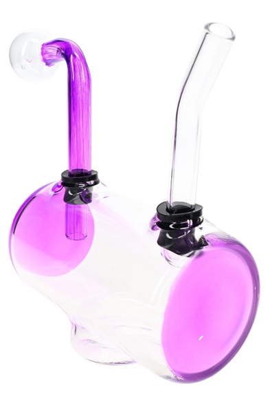 Purple 4.5" colorful barrel glass oil burner rig for wholesale head-shop supplies, front angled view
