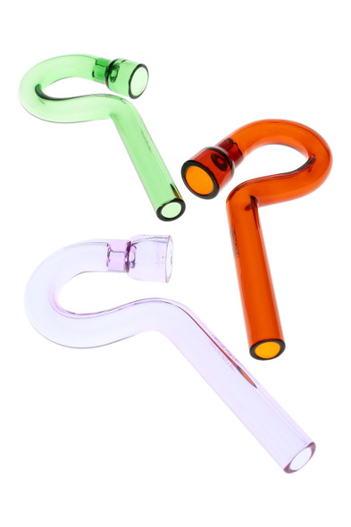 GRAV Hook Hitter Sherlock pipes in green, orange, and lavender borosilicate; top view studio trio for wholesale head-shop.