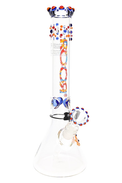 RooR Custom 14" Glass on Glass Beaker Water Pipe with Triple Color Crown - WP2955