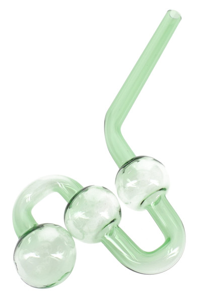 8" light-green glass water dog oil burner pipe, angled side view with three chambers—retail smoke shop wholesale detail.